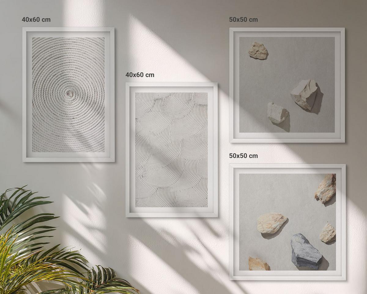 BILDER SET 4er Set - 50x50 cm & 40x60 cm Weißer Rahmen - Geometrische Pappsteine - Weiß, Kunststoff (50/50cm) - TULUP