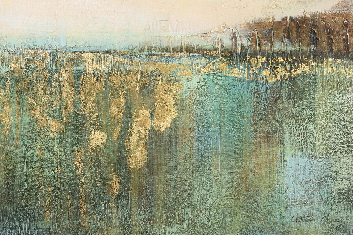 ÖLGEMÄLDE 120/60 cm - Türkis/Beige, Holz/Textil (120/60cm) - KUNSTLOFT