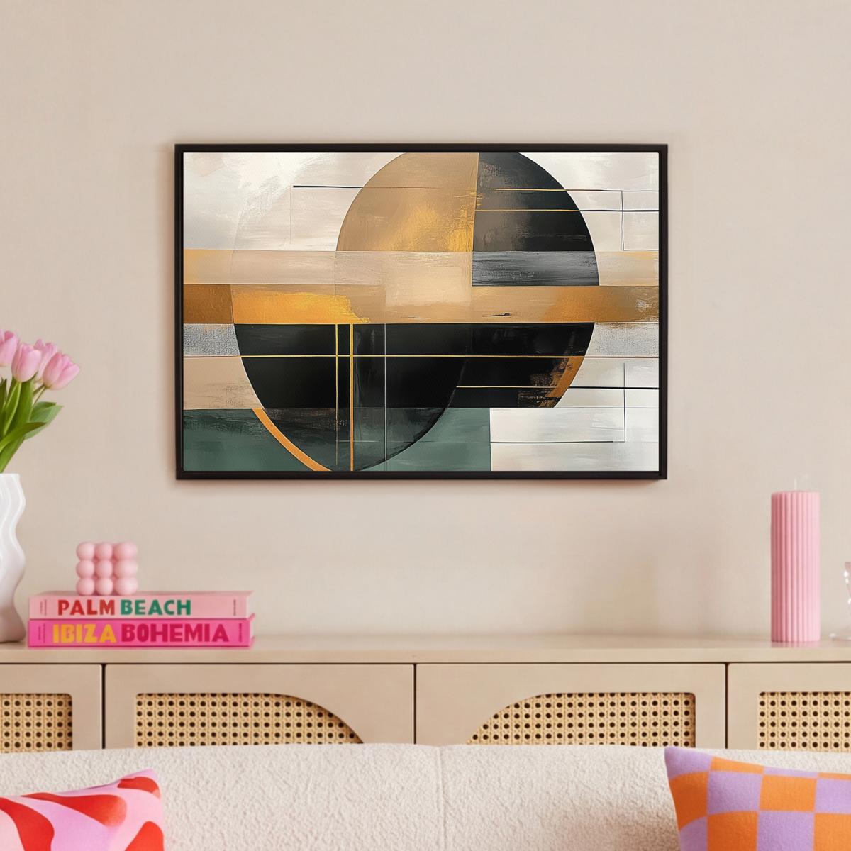 LEINWAND Bilder mit Rahmen - Abstrakt - Gold - Bronze - Grün - Formen - Modern - 60x40 - Multicolor, Textil (60/40cm) - MuchoWow