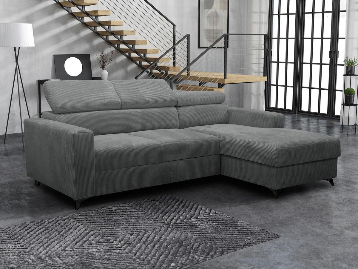 ECKSOFA Milano Premium Cord, Seite: Rechts 2R+LC - Graphitfarben/Schwarz, Holz/Textil (236/172cm) - MIRJAN24