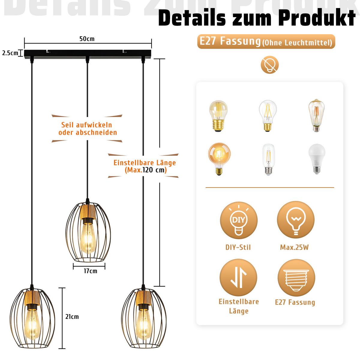 PENDELLEUCHTE Fiona 50/17/147 cm - Schwarz, Metall (50/17/147cm) - ZMH