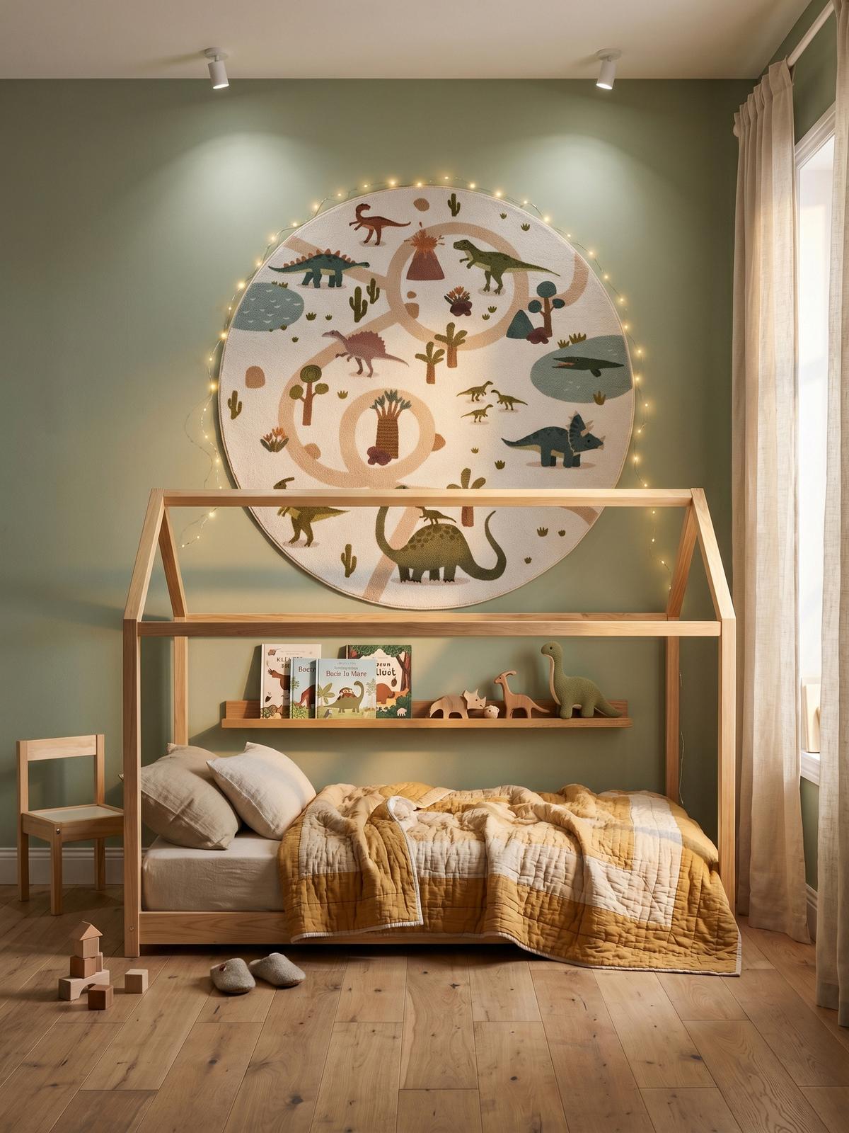 SPIELTEPPICH Waschbar TINO in Creme, mit Dino-Landschaft, Ø 160 cm - Beige, Textil (160/160cm) - KADIMA DESIGN