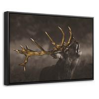 LEINWAND Bilder mit Rahmen - Rotwild - Schwarz - Gold - 60x40 - Braun, Textil (60/40cm) - MuchoWow