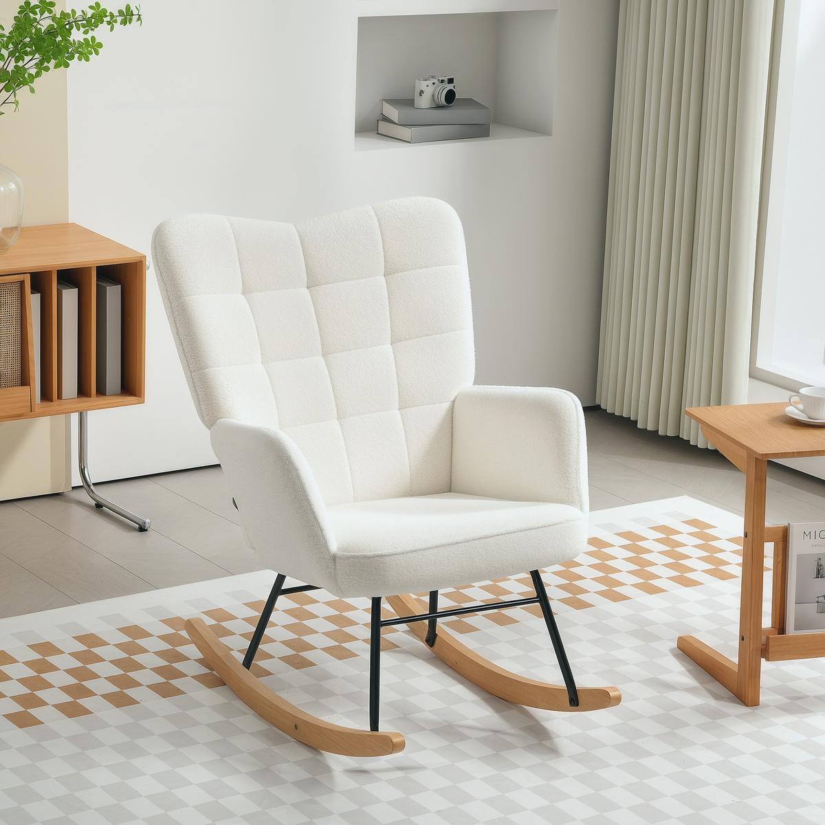SCHAUKELSTUHL Sessel Relaxsessel bis 120 kg, Polyester, Weiß 98x71x101cm - Buchefarben/Weiß, Buchenholz/Textil (98/101/71cm) - HOMCOM