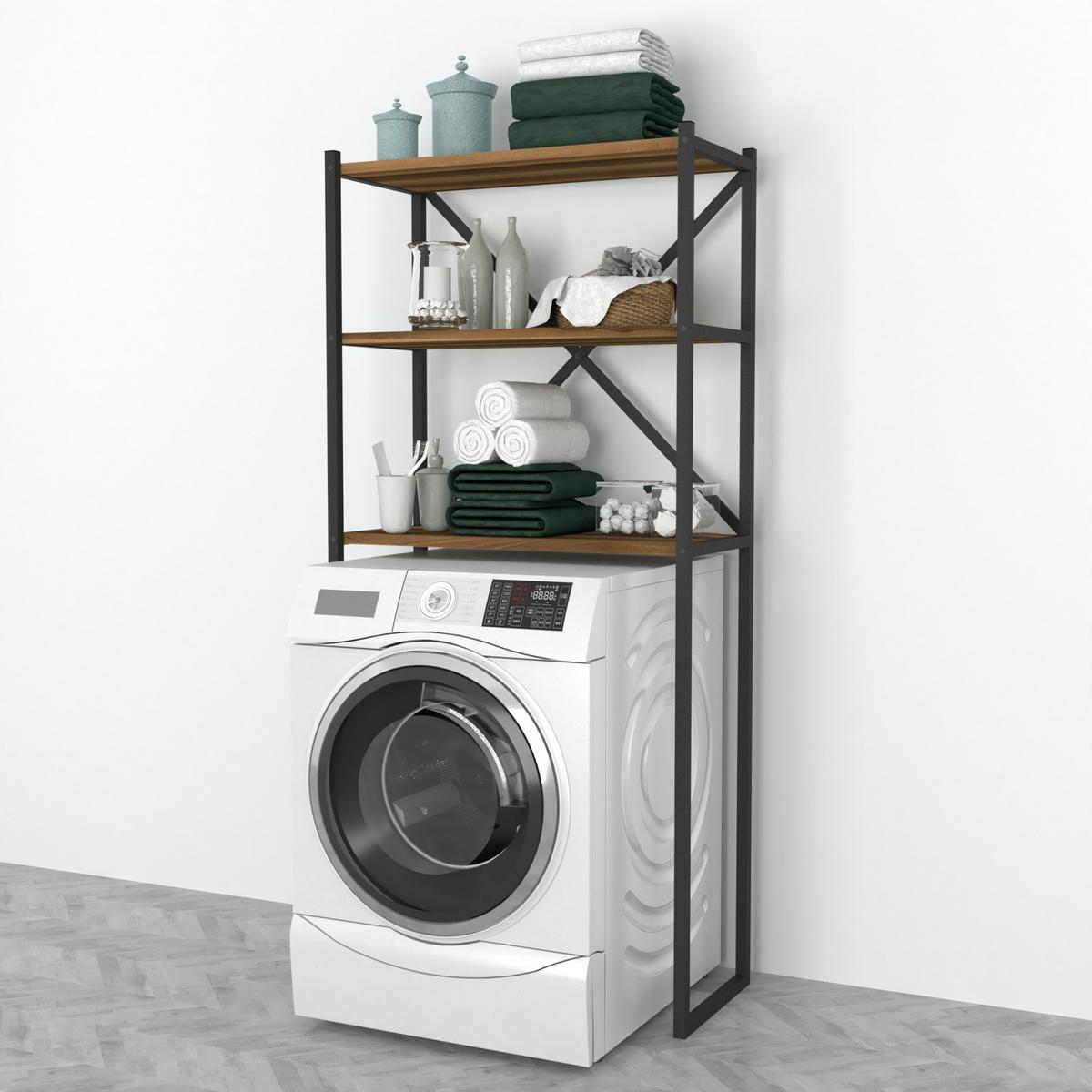 BADEZIMMERREGAL Askersund - Walnussfarben, Holzwerkstoff/Metall (66/160/34cm) - [en.casa]