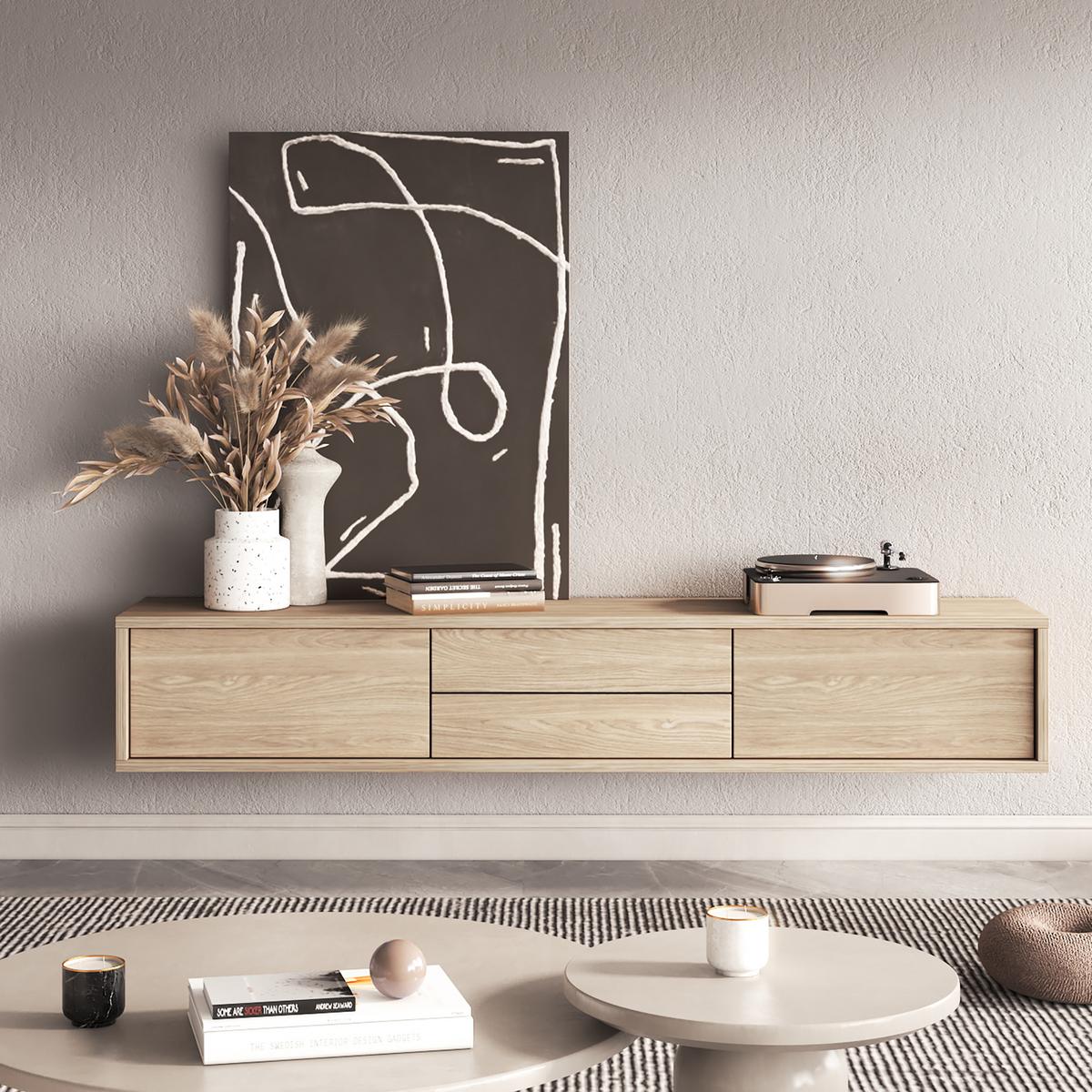 LOWBOARD LIVIA 180x37x32 cm mit 2 Schubladen und 2 Türen Eichefarben - Eichefarben, Holzwerkstoff (180/32/37cm) - MASSENO