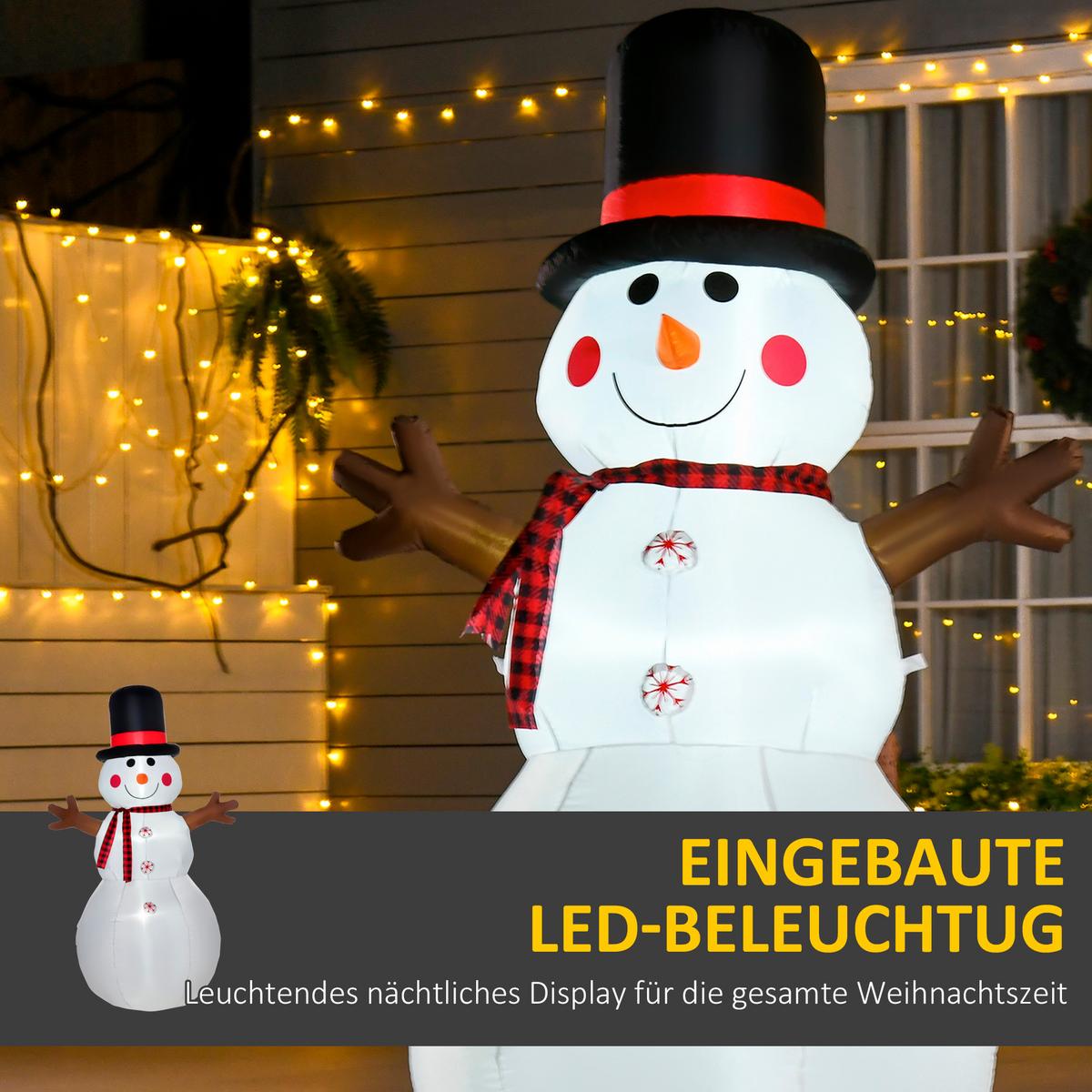 WEIHNACHTEN aufblasbarer Schneemann 1,82 m Dekoration LEDs wetterfest Polyester - Multicolor, Kunststoff (80/182/100cm) - HOMCOM