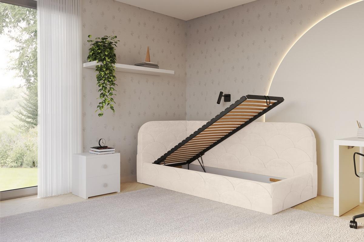 EINZELLBETT Jugendbett mit Bettkasten, Rechts - ELRY 80x200 Beige - Naturfarben, Holzwerkstoff/Textil (80/200cm) - ALTDECOR
