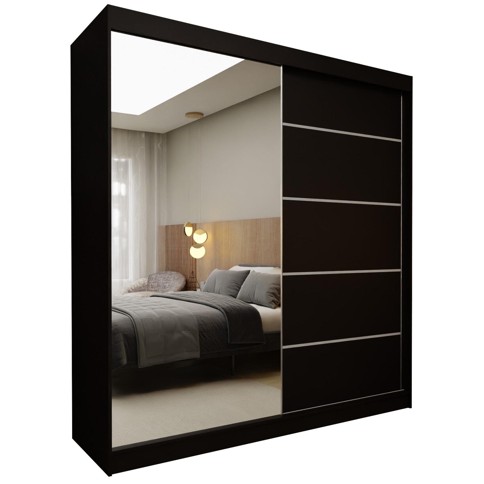 SCHWEBETÜRENSCHRANK MIRELLA 200/216/61 cm 2-türig mit Spiegel Schwarz - Schwarz, Holzwerkstoff (200/216/61cm) - MASSENO