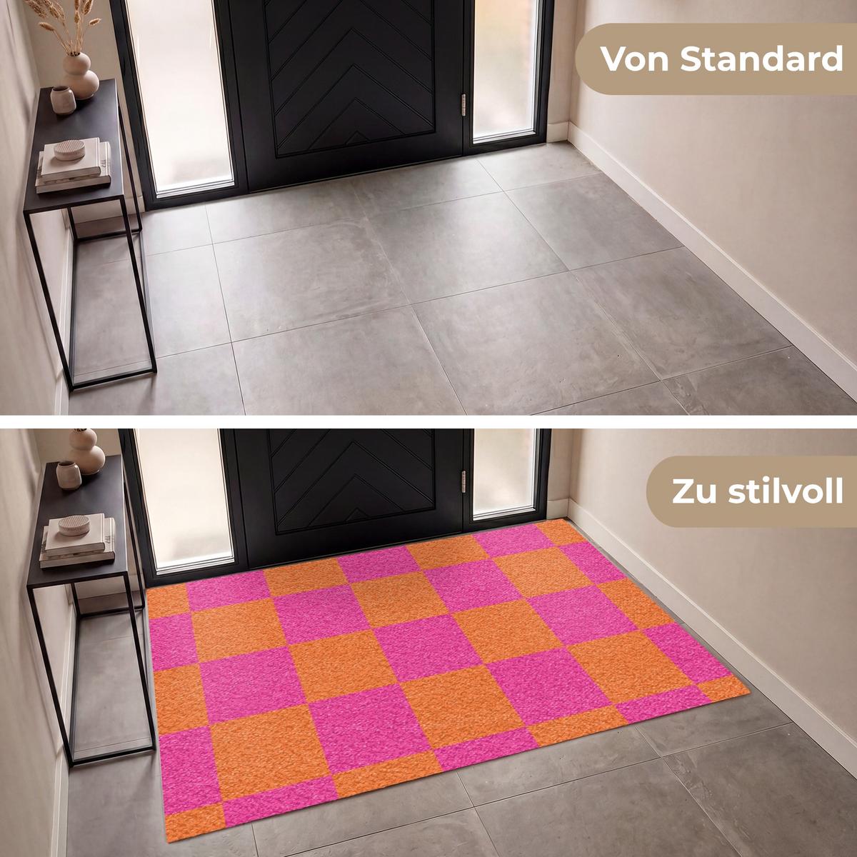 FUSSMATTE Schachbrettmuster - Orange - Rosa - Blöcke Schmutzfangmatte 180x120 cm - Pink, Kunststoff (180/0.4cm) - MuchoWow