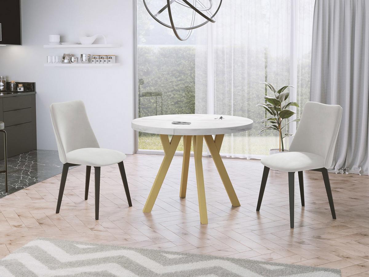 ESSTISCH Mateo runder ausziehbarer, Marmor Weiß 100-150/100/76 cm - Ecru/Goldfarben, Holz/Holzwerkstoff (100/150/76cm) - WFL GROUP