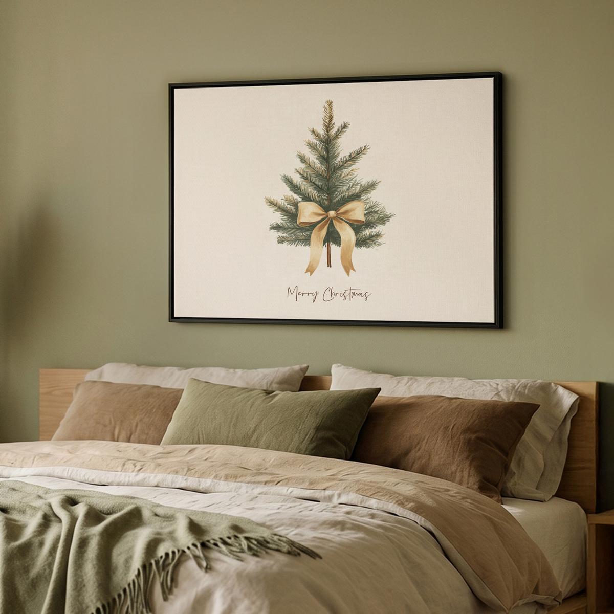 LEINWAND Bilder mit Rahmen - Weihnachtsbaum - Weihnachten - Frohe Weihnachten - Beige - 100x70 - Sandfarben, Textil (100/70cm) - MuchoWow