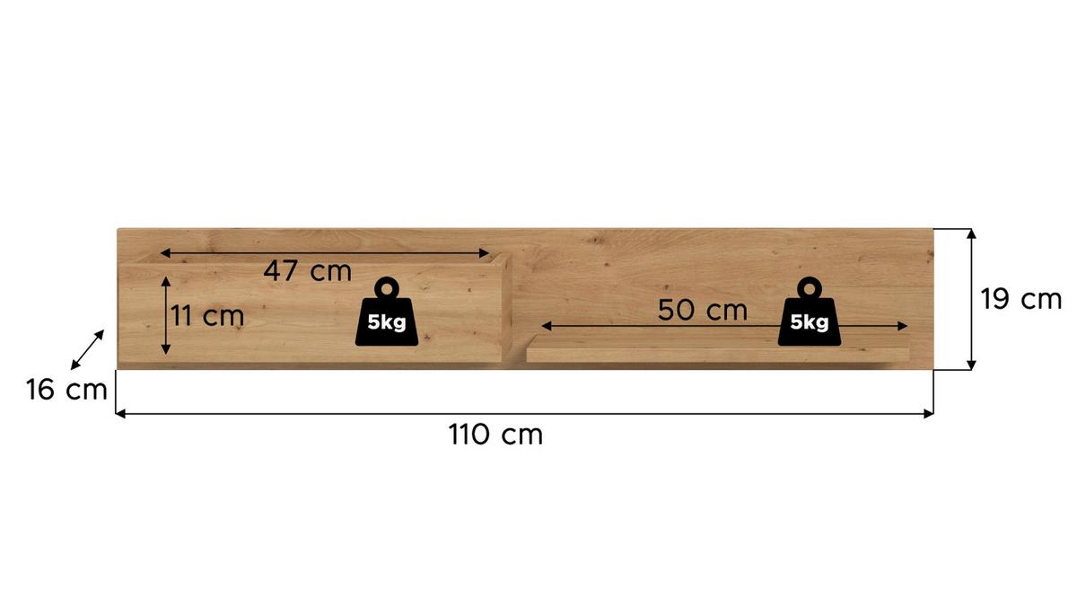REGAL Artisan Eiche, Wandregal 110 cm hängend - Eiche Artisan, Holzwerkstoff/Metall (110/19/16cm) - Inn.Furn