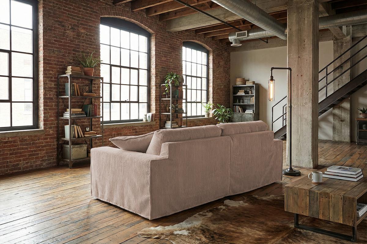 SOFA NETTA Taupe Cord - Taupe/Braun, Birkenholz/Textil (258/90/116cm) - KAWOLA