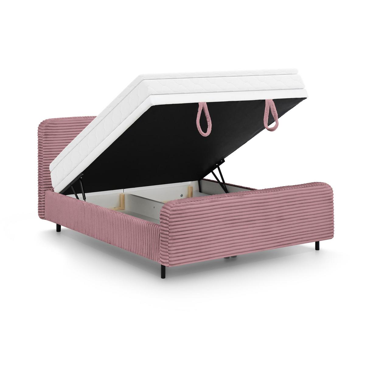 POLSTERBETT Lea mit Matratze und Topper, 160x200, Rosa - Schwarz/Rosa, Textil (160/200cm) - Beautysofa