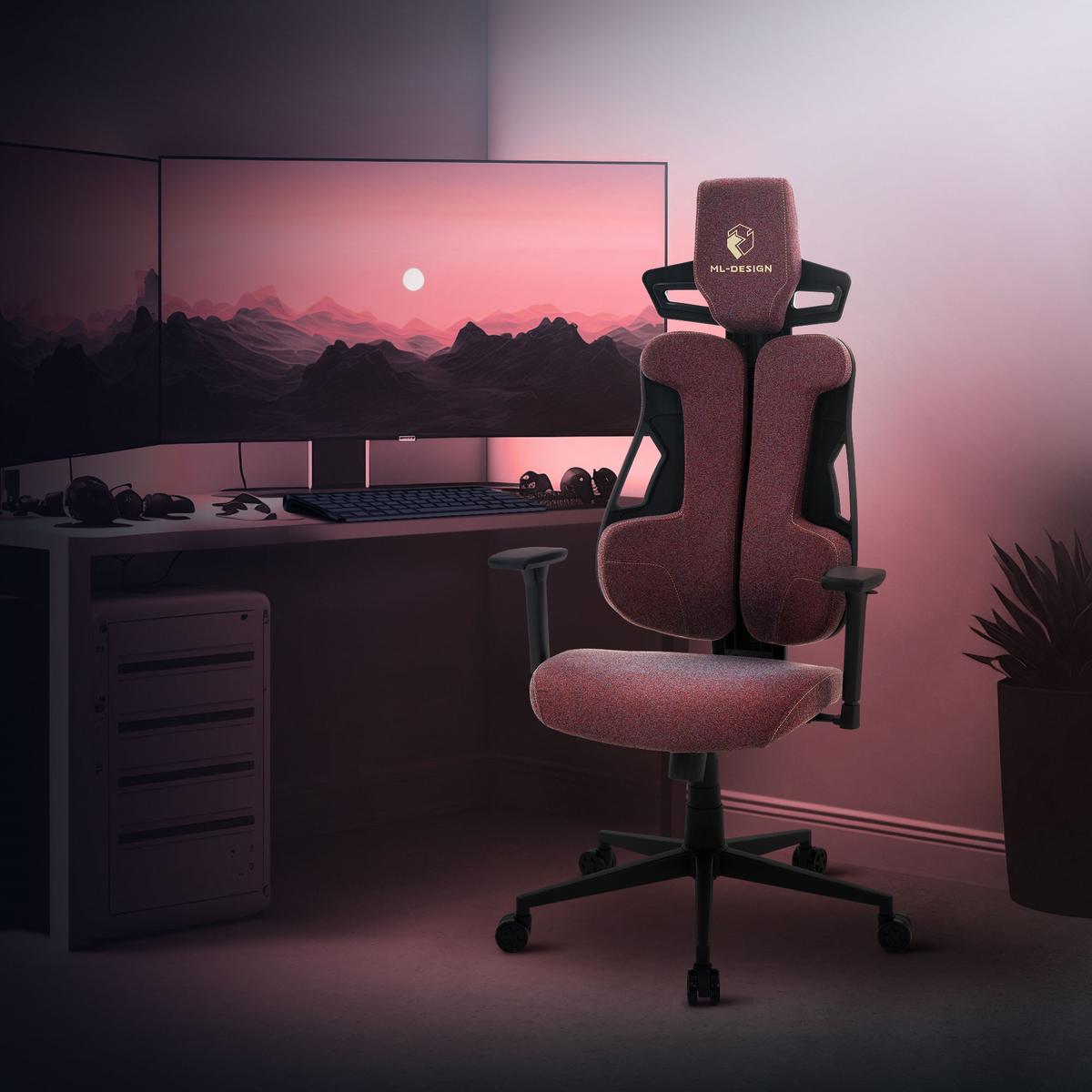 GAMINGSTUHL mit Stoffbezug in Rot Individuell Einstellbar - Rot/Schwarz, Kunststoff/Textil (69/142/68cm) - ML-DESIGN
