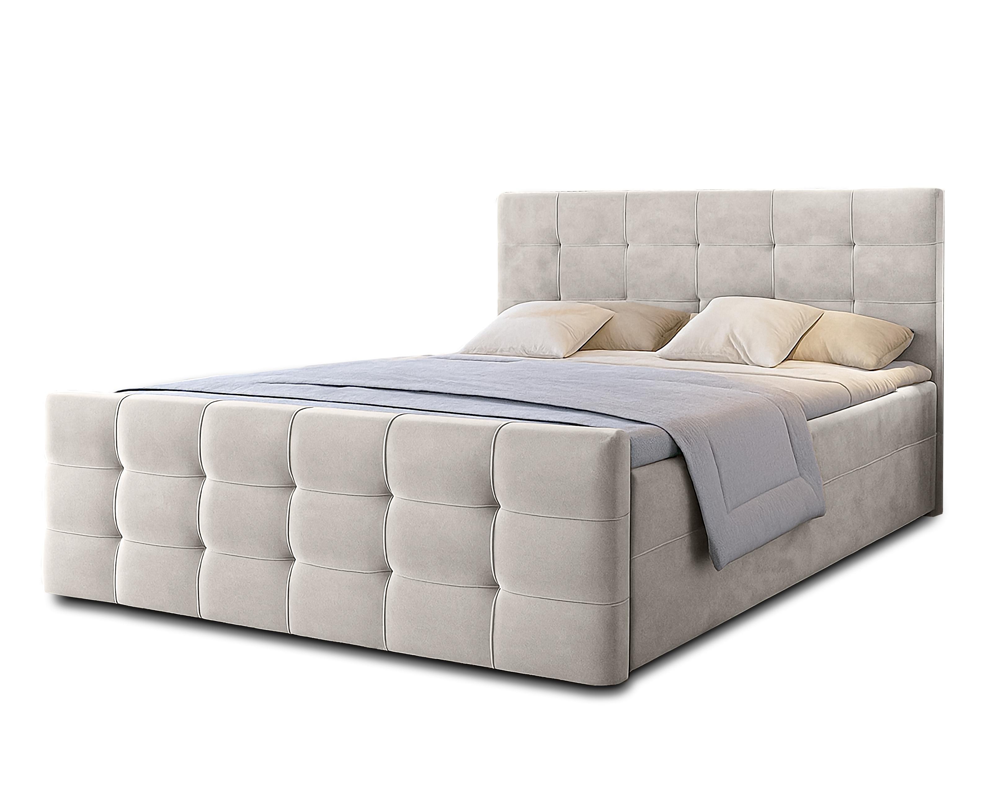 BOXBETT ARGENTARO 140x200 cm mit Bettkasten und Matratze - Beige + TOPPER - Beige/Schwarz, Holz/Holzwerkstoff (140/200cm) - AX Living