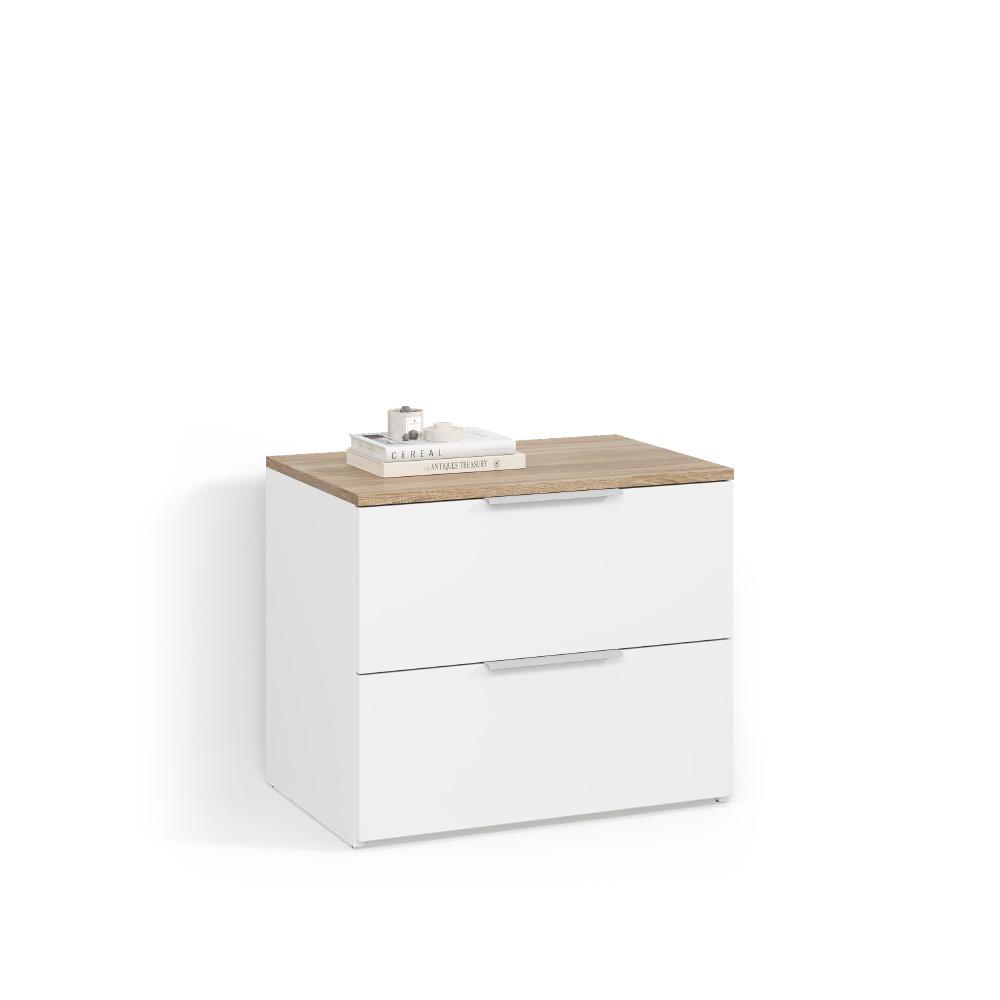 KOMMODE Piave Weiß/Sonoma 60 x 50 cm mit 2 Schubladen - Weiß/Sonoma Eiche, Holzwerkstoff (60/50/40cm) - Livinity®