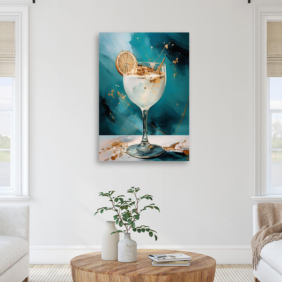 LEINWANDBILD Cocktail Glas Getränkebar 70x100cm - Türkis, Textil (70/100cm) - Feeby