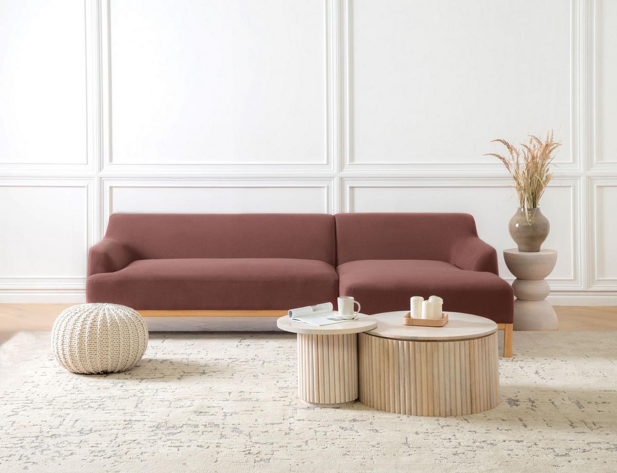 ECKSOFA 3-Sitzer Stoff Burgunderrot linksseitig Sosjo - Dunkelrot, Textil (251/132cm) - Beliani