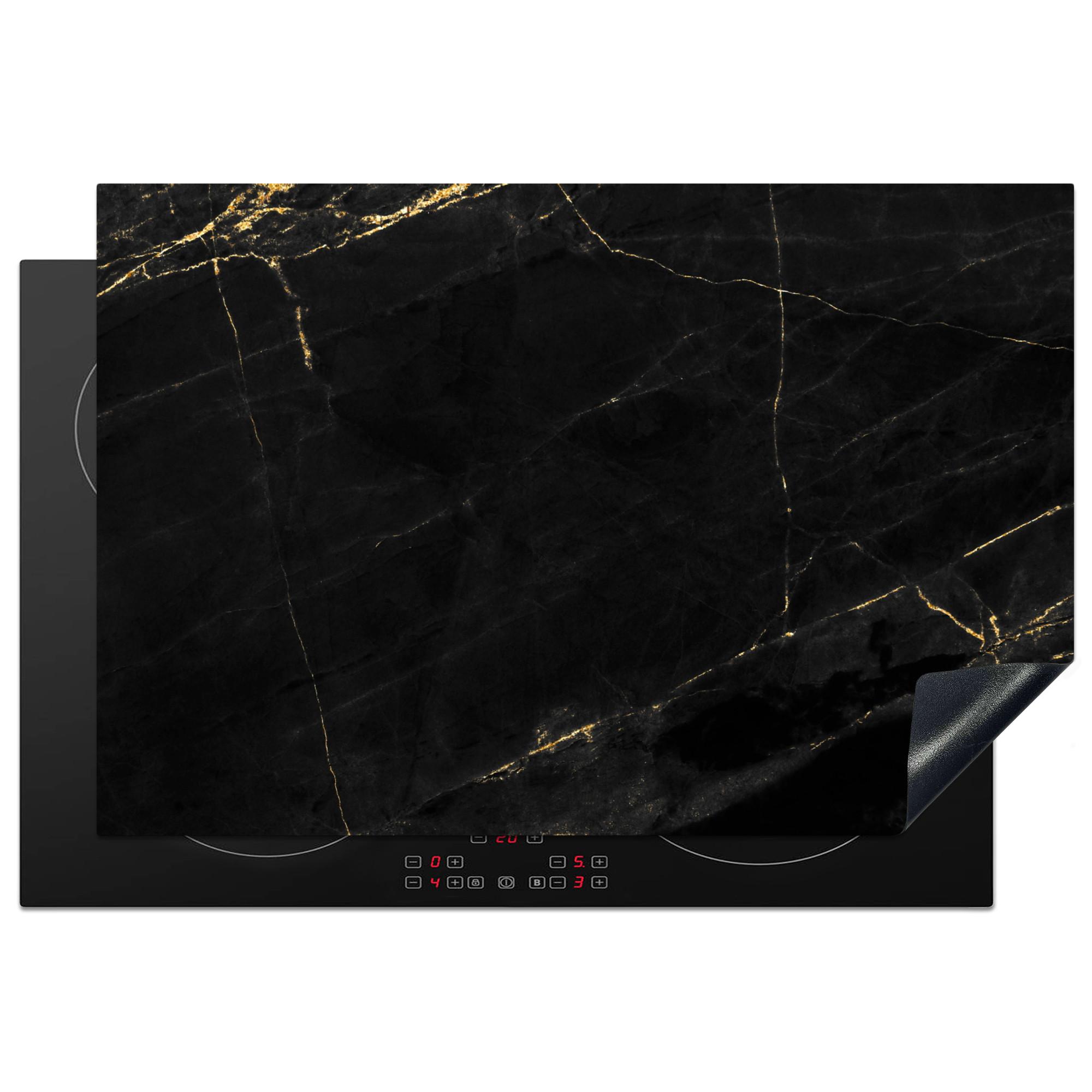 HERDABDECKPLATTE Marmor - Schwarz - Gold - Chic - Marmoroptik - Design Ceranfeldabdeckung 76x51.5 cm - Schwarz, Kunststoff (76/51.5/0.2cm) - MuchoWow