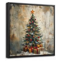 LEINWAND Bilder mit Rahmen - Weihnachtsbaum - Vintage - Weihnachten - Geschenk - 20x20 - Rostfarben, Textil (20/20cm) - MuchoWow