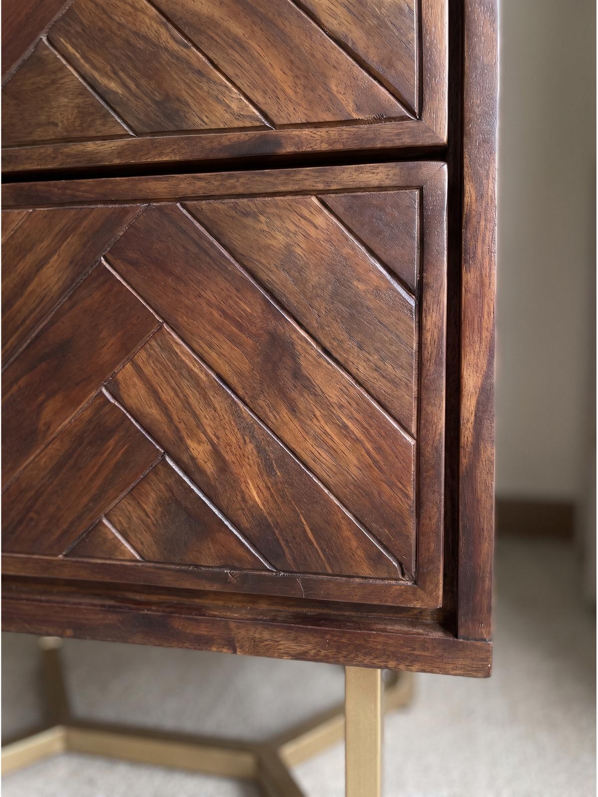 NACHTKONSOLE ORBIGO, Akazie Massivholz, Dunkelbraun, 45 x 40 x 57 cm - Goldfarben/Braun, Holz/Metall (45/57/40cm) - KADIMA DESIGN
