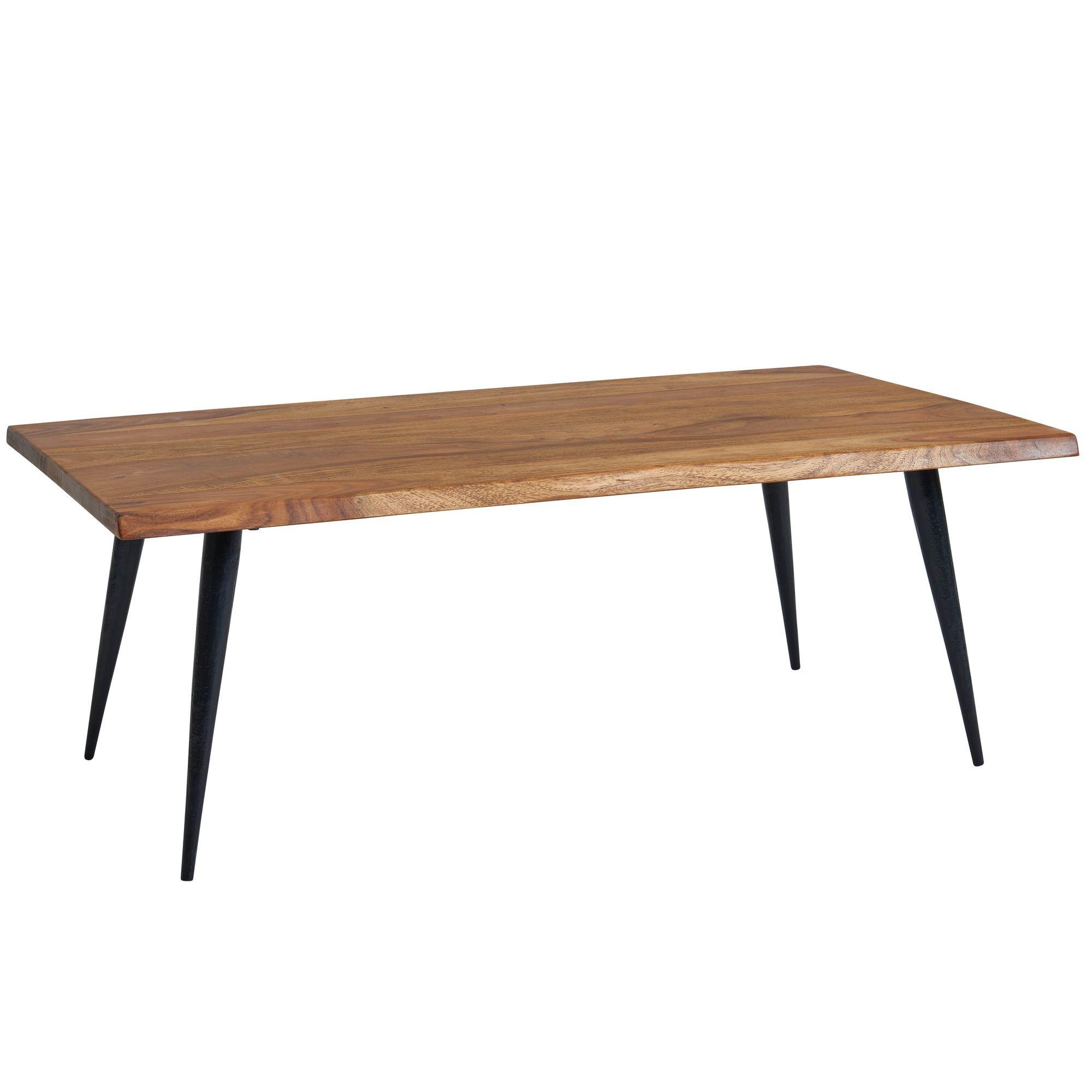 COUCHTISCH Sheesham Massivholz in Natur mit Baumkante und Metallgestell, 110x60x40 cm, Handgefertigt, Schutzlack-beschichtet - Schwarz/Braun, Holz/Metall (60/110/40cm) - KADIMA DESIGN