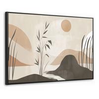 LEINWAND Bilder mit Rahmen - Japandi - Landschaft - Beige - 90x60 - Cognac, Textil (90/60cm) - MuchoWow