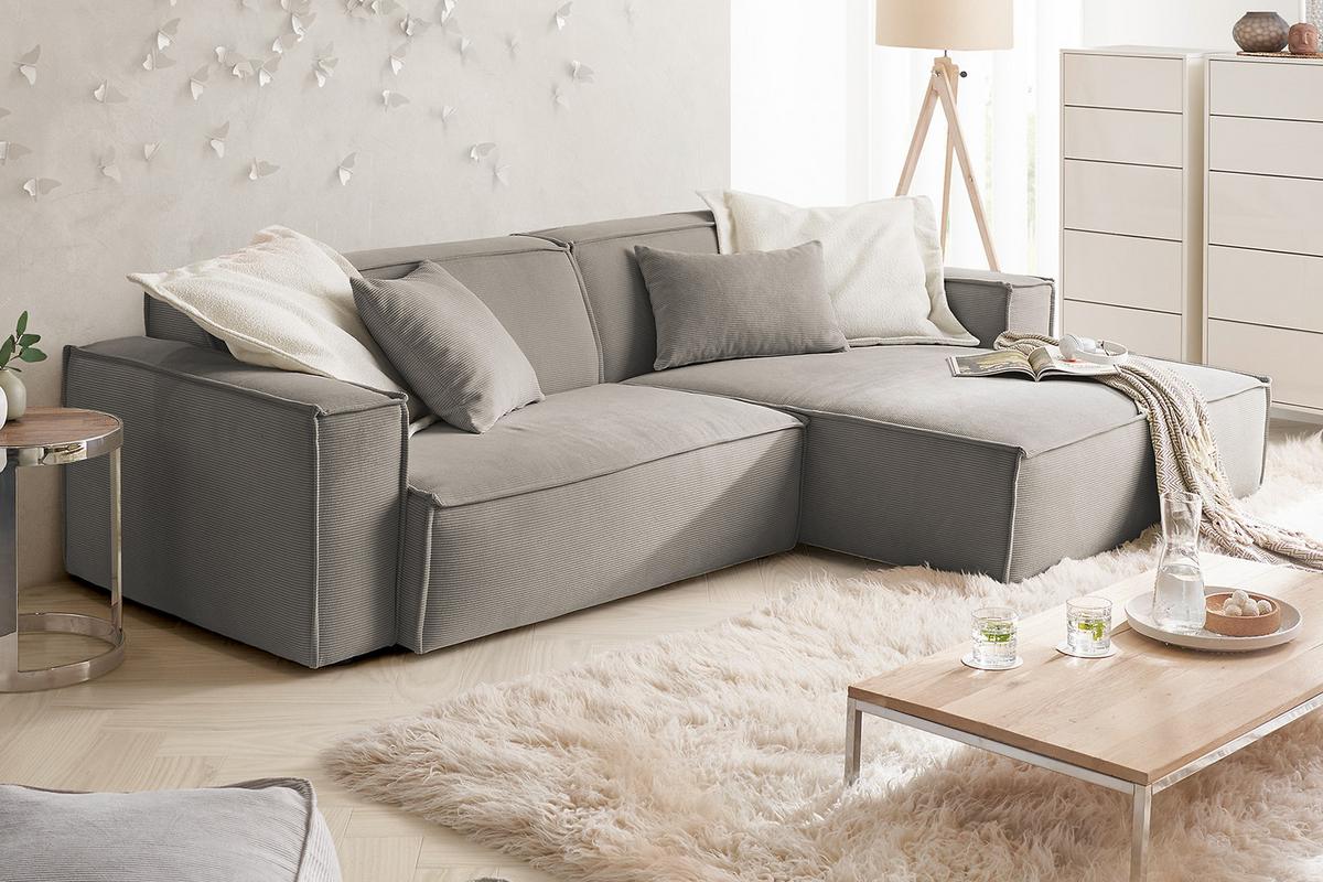 ECKSOFA SAMU Grau Cord - Schwarz/Grau, Textil (276/168cm) - KAWOLA