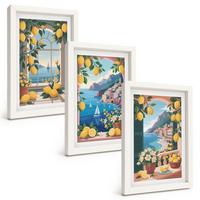 BILDER SET 3er Set - 20x30 cm Weißer Rahmen - Meerblick, italienische Zitronen - Weiß, Kunststoff (20/30cm) - TULUP