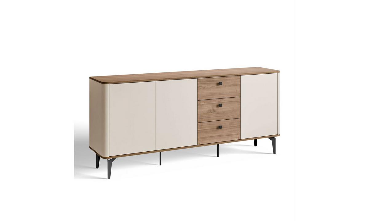 KOMMODE MOCHA 180/40,2/81,2 cm 3 Türen 3 Schubladen Kaschmir/Nussbaum Royal - Kaschmir/Schwarz, Holzwerkstoff/Metall (180/81.2/40.2cm) - Lookway