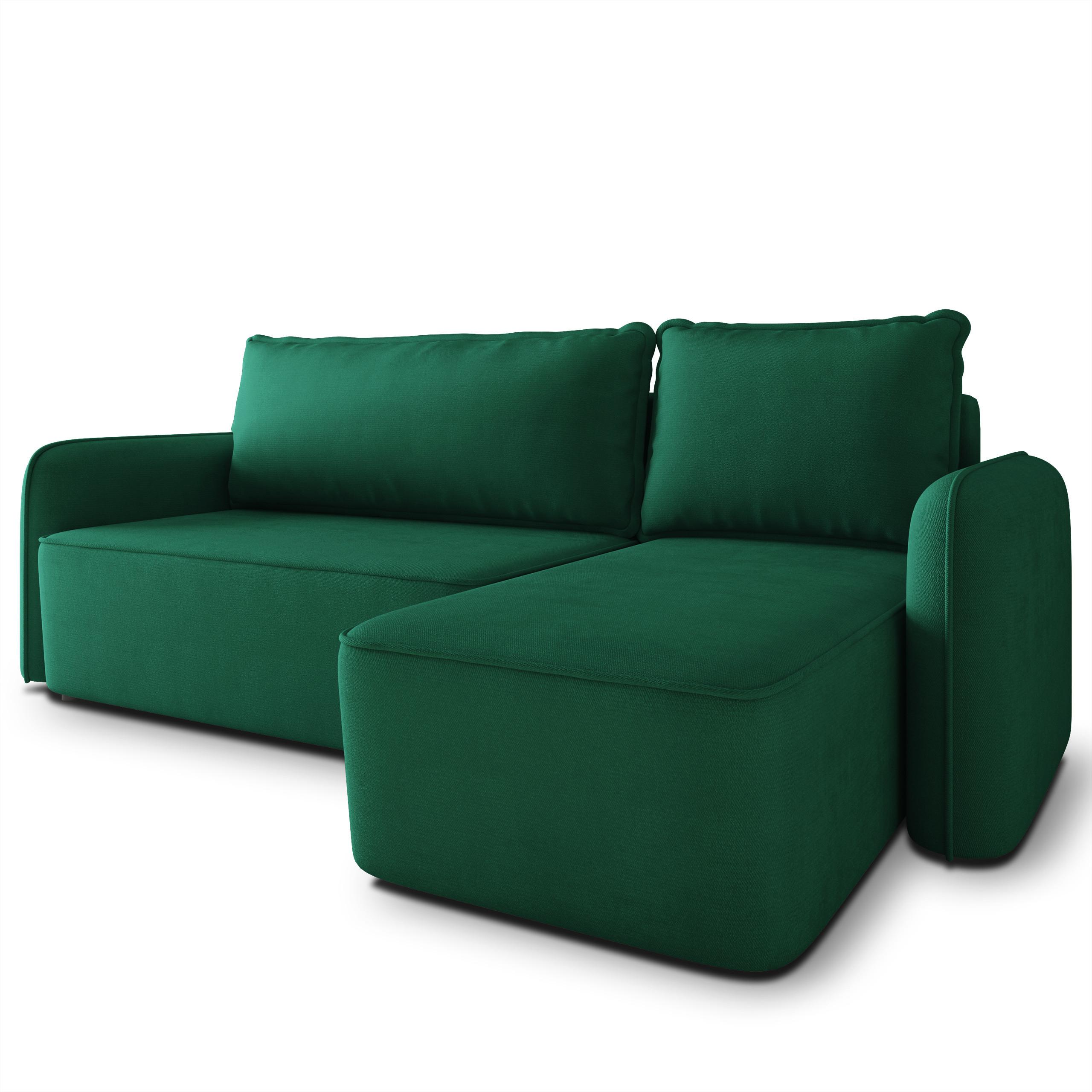 ECKSOFA DOLVER Grün Plüsch-Stoff mit Schlaffunktion - Grün, Holz (238/156cm) - MASSENO