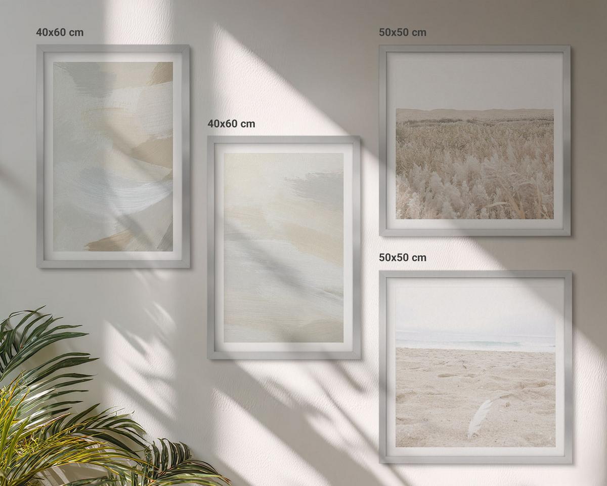 BILDER SET 4er Set - 50x50 cm & 40x60 cm Silberner Rahmen - Abstrakter Hintergrund mit feinen Strichen - Silberfarben, Kunststoff (50/50cm) - TULUP