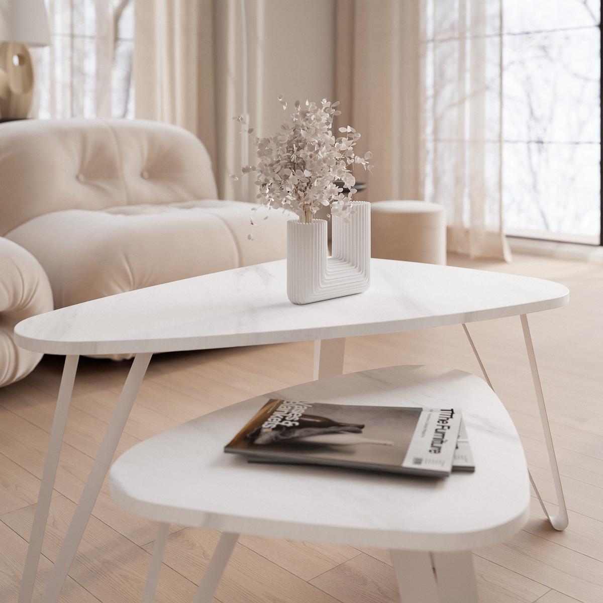 SATZTISCH NOA Stahlgestell, Freiform, Kaschmir / Bianco Marmor - Kaschmir/Perlmutt, Holzwerkstoff/Metall (94/60/42cm) - Idohome