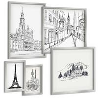 BILDER SET 5er Set - 50x50 cm & 20x30 cm & 40x60 cm Silberner Rahmen - Abstrakte Gemäldekompositionen - Silberfarben, Kunststoff (40/60cm) - TULUP