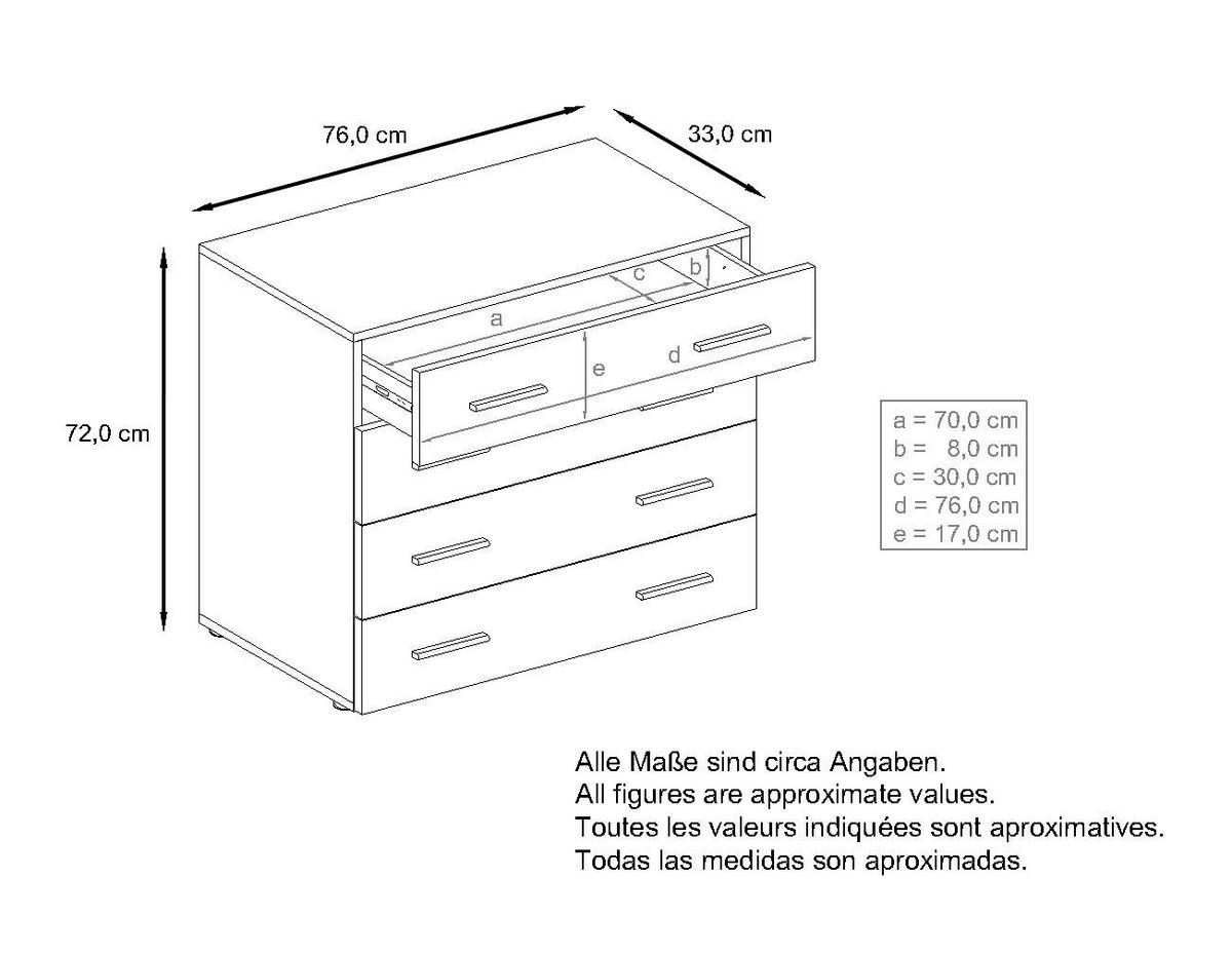 KOMMODE Pavos Avola-Anthrazit - Anthrazit, Holzwerkstoff (76/72/35cm) - Vladon