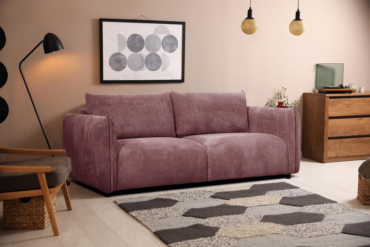 SOFA TAUER 3-Sitzer, altrosa - Altrosa/Schwarz, Holzwerkstoff/Kunststoff (112/84/206cm) - Wozimo