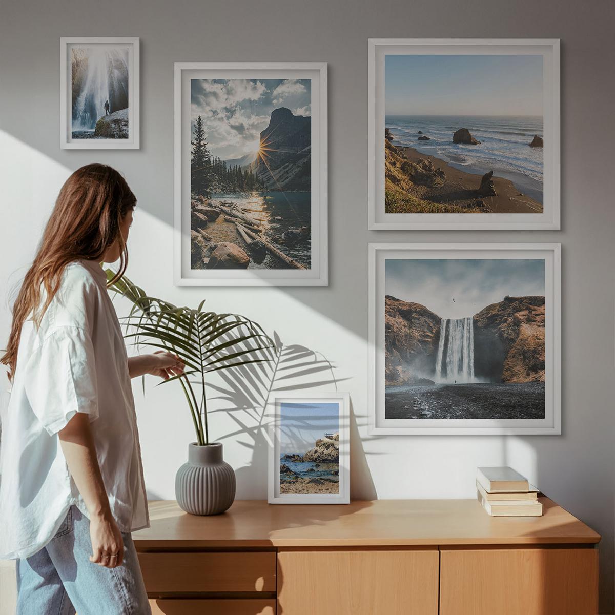 BILDER SET 5er Set - 50x50 cm & 20x30 cm & 40x60 cm Weißer Rahmen - Zitronengarten mit Getränken - Weiß, Kunststoff (40/60cm) - TULUP