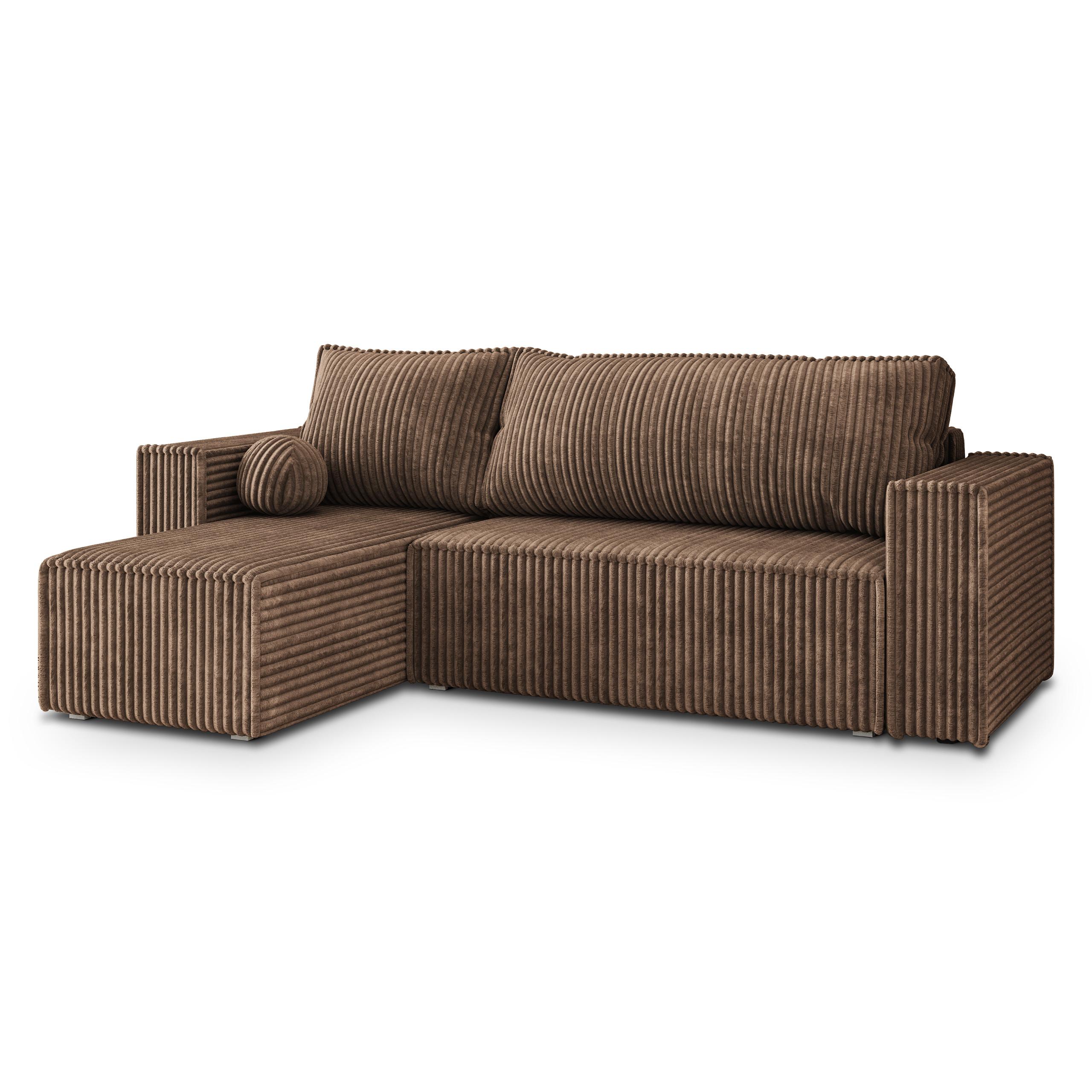 ECKSOFA RAVELO T Beige Kordstoff mit Schlaffunktion - Beige/Grau, Holz/Kunststoff (240/140cm) - MASSENO