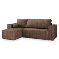 ECKSOFA RAVELO T Beige Kordstoff mit Schlaffunktion - Beige/Grau, Holz/Kunststoff (240/140cm) - MASSENO