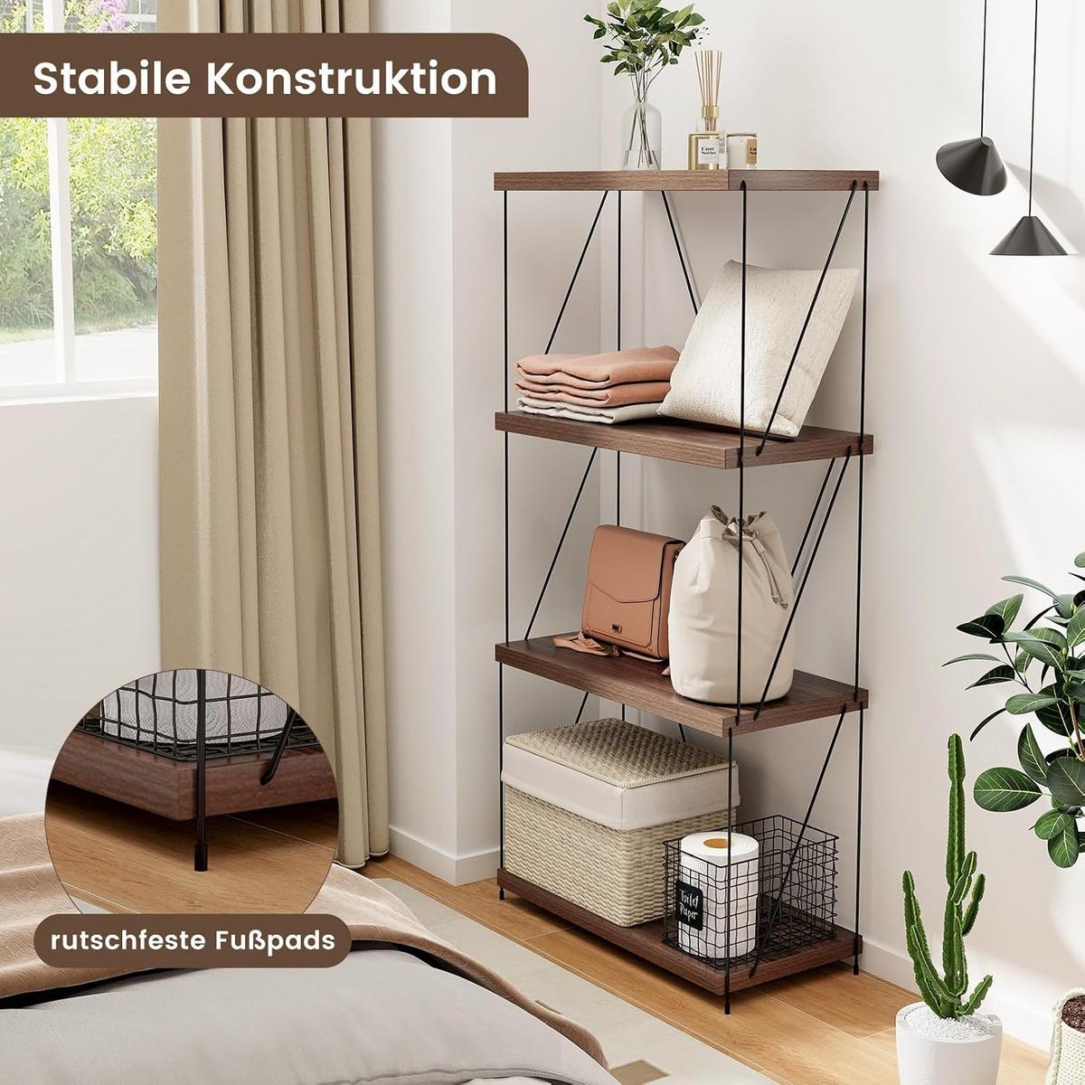 REGAL Vertikales Walnuss - Walnussfarben, Metall (61/104.5/29.5cm) - COSTWAY
