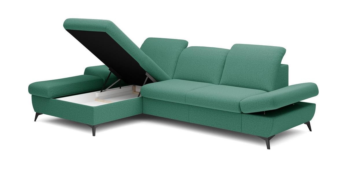 ECKSOFA FELICE L-S Grün Geflochtener Stoff mit Schlaffunktion - Grün, Holz (284/166cm) - MASSENO