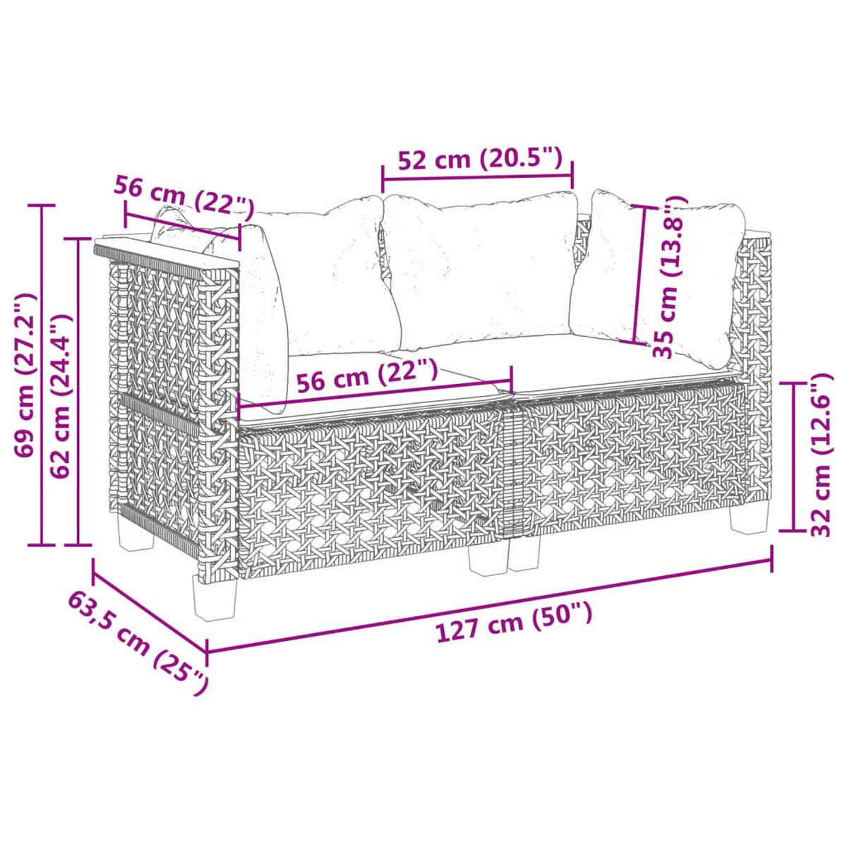 GARTENSOFA LYVOM 127/62/63.5 cm （2-SITZER） - Schwarz, Holz (127/62/63.5cm) - ZMH