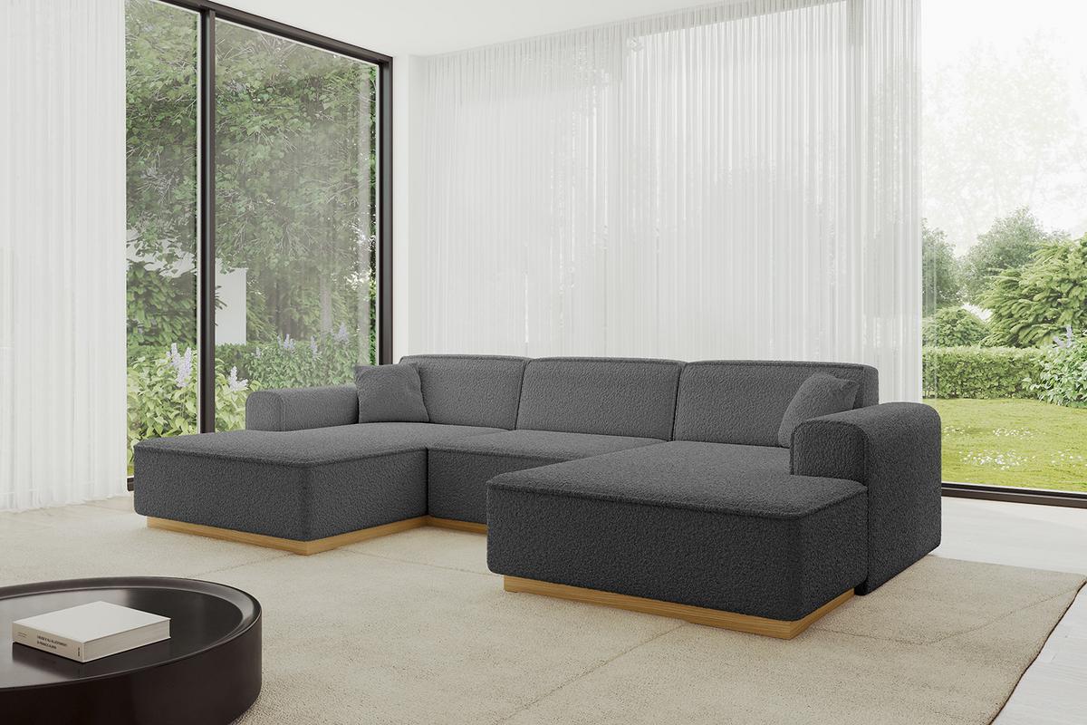 WOHNLANDSCHAFT IREA-U1-v2 - 301x165x80 cm Grau - Olivgrün, Holzwerkstoff/Textil (301/80/165cm) - ALTDECOR