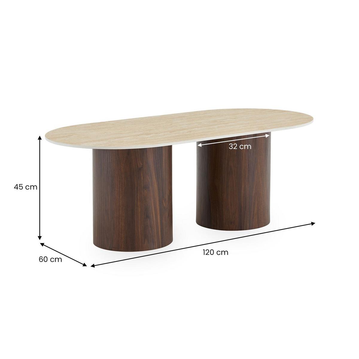 COUCHTISCH REALM Travertin - Beige/Nussbaumfarben, Holzwerkstoff (60/120/45cm) - IDIMEX