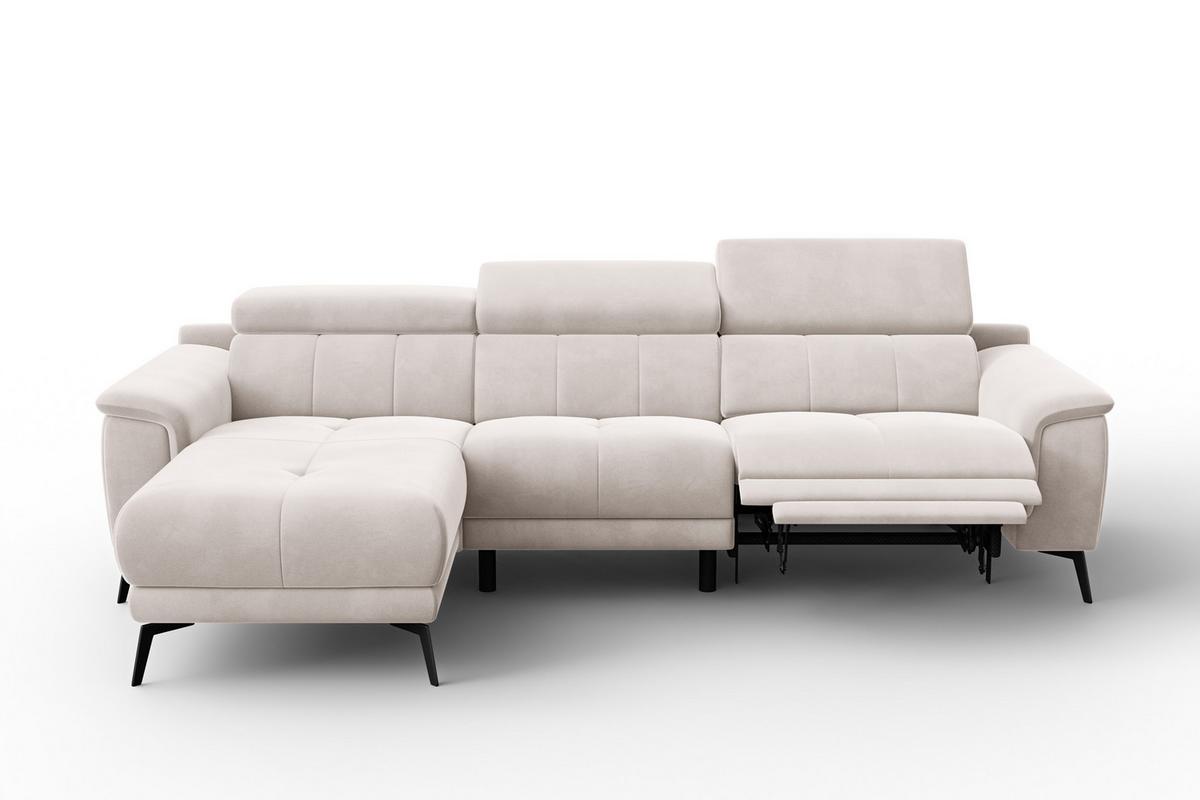 ECKSOFA FIERO 4-Sitzer LINKS, Beiger Veloursstoff - Beige/Schwarz, Holz/Textil (288/170cm) - Courtois Laville