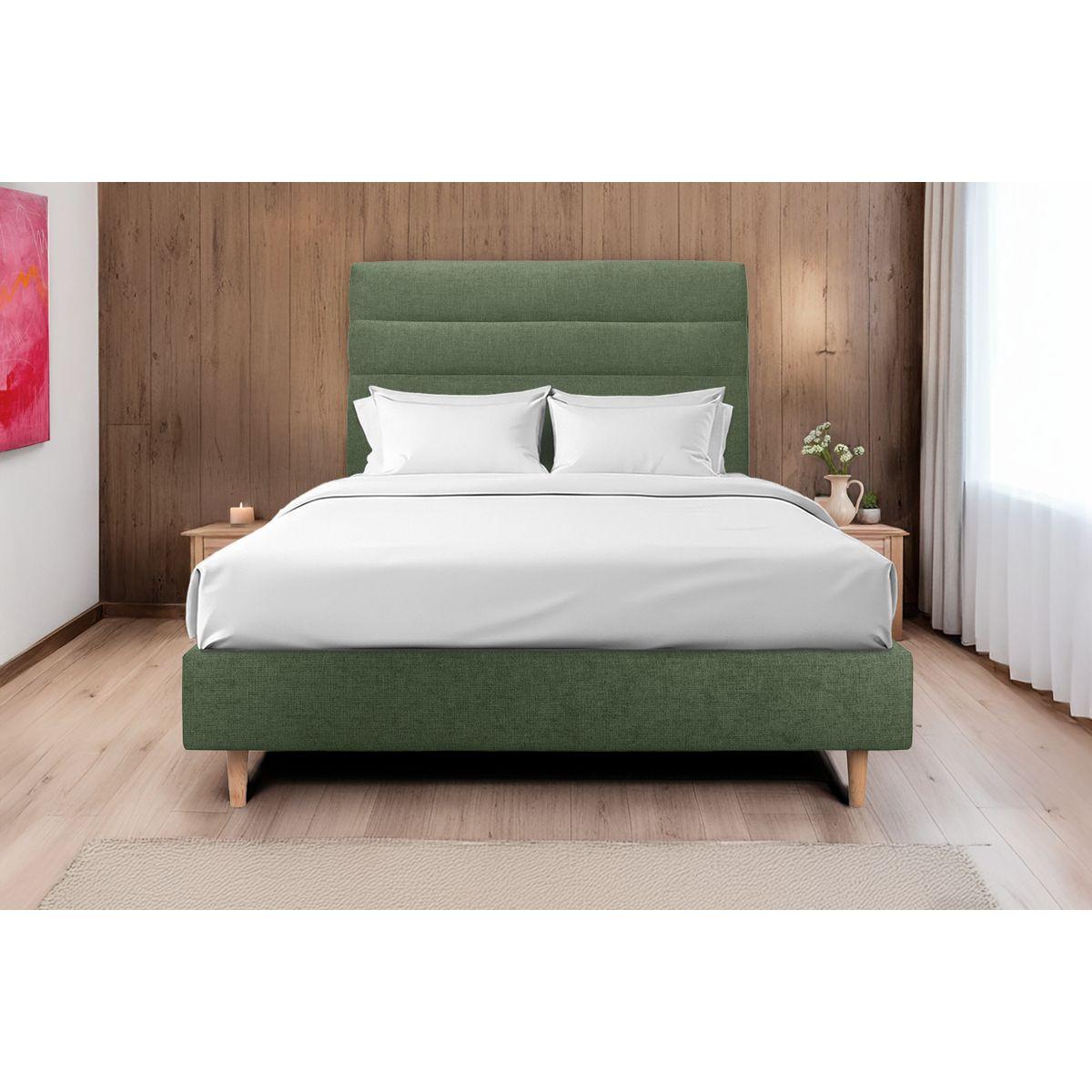 KOPFTEIL Modell Linien – Khakigrüner Stoff 135 cm - Beige/Olivgrün, Karton/Holz (135/120/10cm) - Sommeil de Plomb