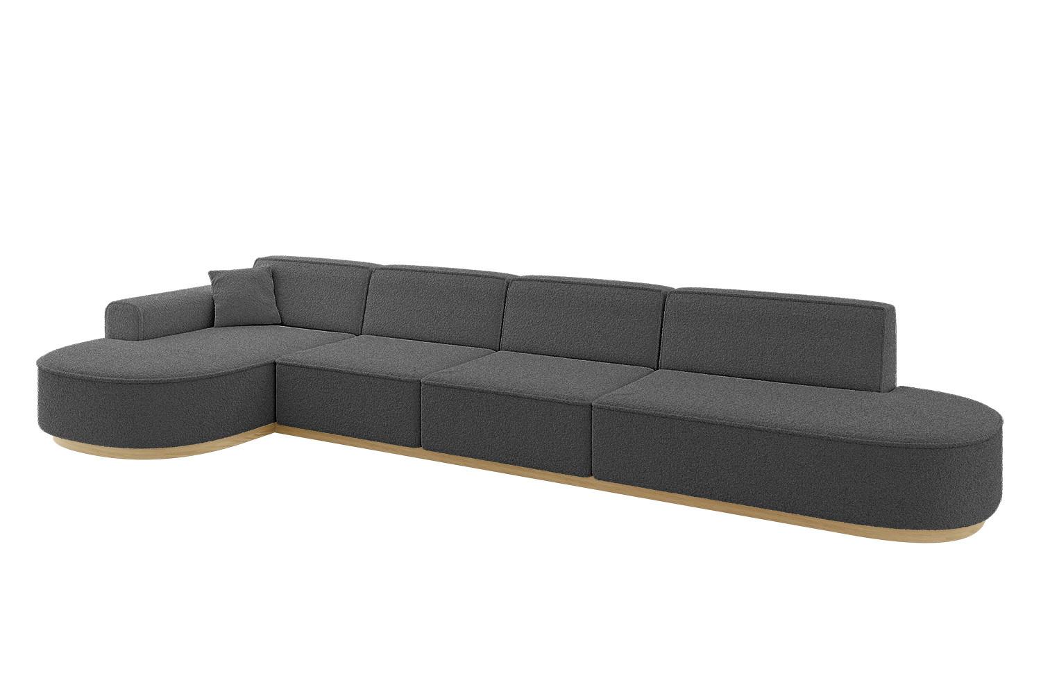 ECKSOFA Ottomane Links MARI-L3-v2 - 413x171x83 cm Grau Bouclé - Grau, Holzwerkstoff/Textil (413/171cm) - ALTDECOR