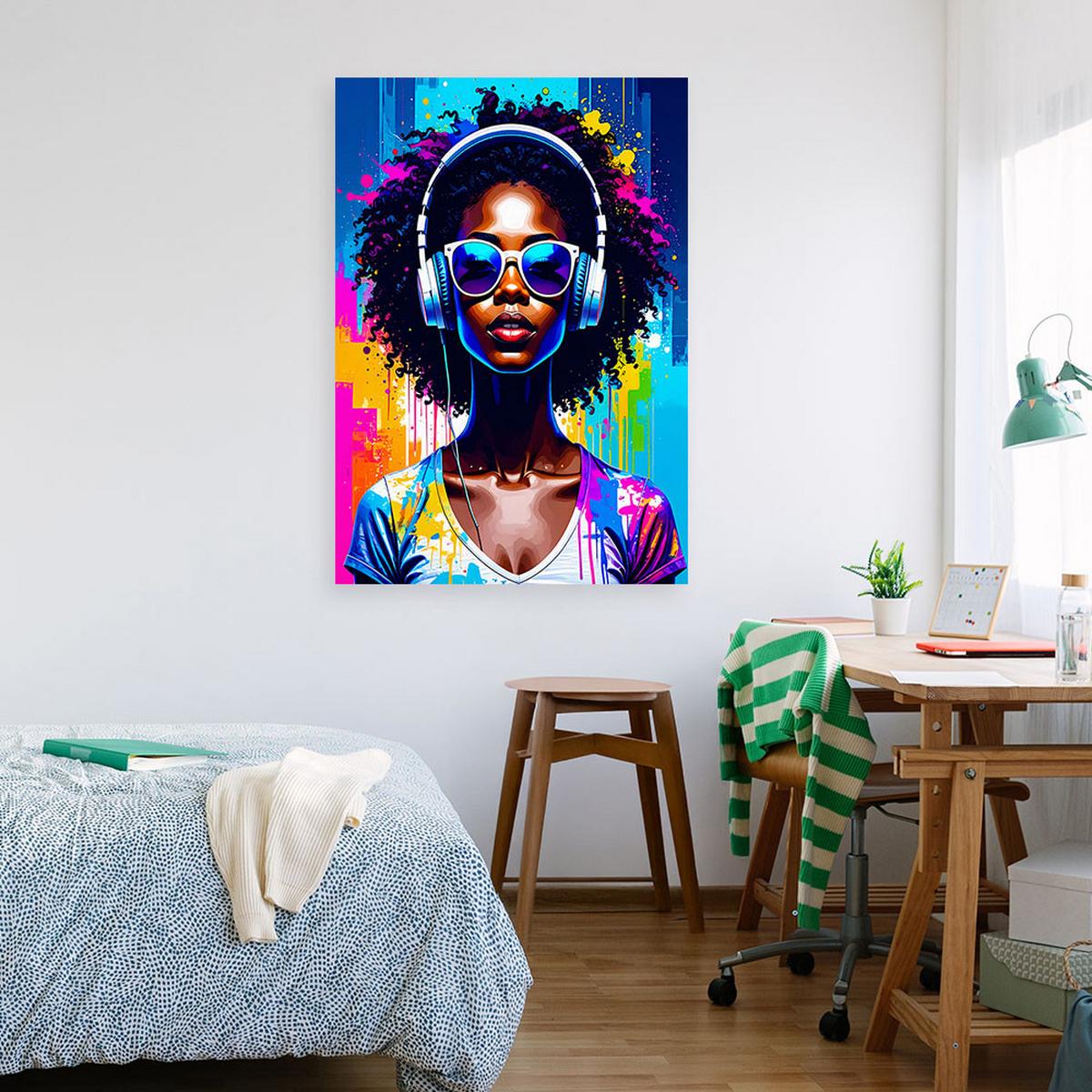 LEINWANDBILD Abstrakt Frau DJ Musik 60x90cm - Multicolor, Textil (60/90cm) - Feeby
